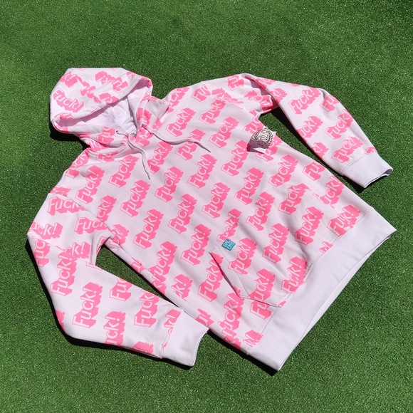 Salem 7 Hoodie F*ck Funny Pink Barbie Font Repeat Print Adult Small Hoodie NWT - Picture 1 of 6